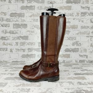 Clarks Collection Soft Cushion Tall Brown Leather Elastic Goren Boots T536